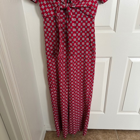 Sandro Paris Red "Laith" Geometric Tile Print Tie-Front Wide Leg Jumpsuit US 4 - Picture 4 of 11